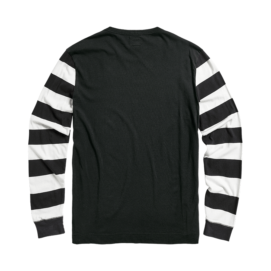 Black long sleeve shirt with white stripes discount